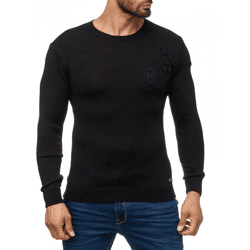 Trendiger Herren Rundhals-Sweater mit Patches Strick-Pullover im Military Style 13297 Schwarz