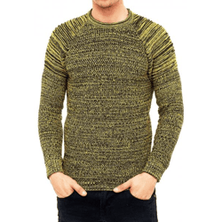 Urbaner Herren Feinstrick-Pullover Rundhals-Sweater Biker Knitwear Streetwear 6240 Gelb