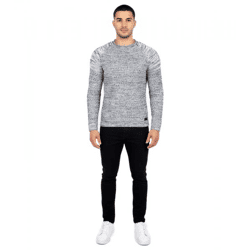 Urbaner Herren Feinstrick-Pullover Rundhals-Sweater Biker Knitwear Streetwear 6240 Schwarz/Weiß