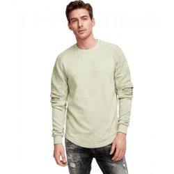 Urbanes Sweatshirt für Herren mit geripptem Ärmeldesign Pullover Sweater 19056 Hell Grün
