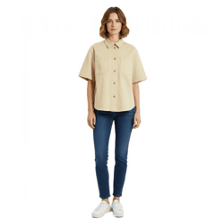 vielseitige Damen Hemd-Jacke Oversized Baggy Summer Shaket Baumwoll-Jacke 971295 Beige