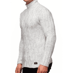Vielseitiger Herren Grobstrick Stehkragen-Pullover mit eingearbeitetem Muster Woll-Sweater 13353 Grau