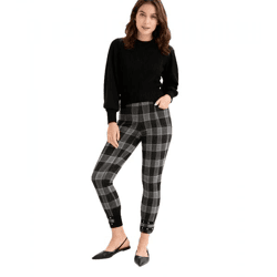 weiche Damen Jeggings karierte Stiefel-Hose mit Nieten Skinny Fit Hose 926776 Grau/Schwarz/Gold/Braun