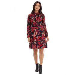 weites Damen Mini-Kleid mit Blumen-Muster und Schluppe Chiffon-Kleid 937133 Blau/Rot/Bunt