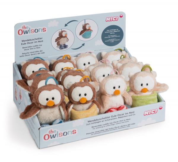 Wendekuscheltier Eule Oscar und Owluna mit Loop Display NICI GREEN