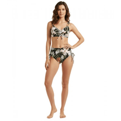 zeitloses Damen Bikini-Set zweiteiliger Minimizer mit Blumen-Print Bademode F-Körbchen 925193 Schwarz/Bunt