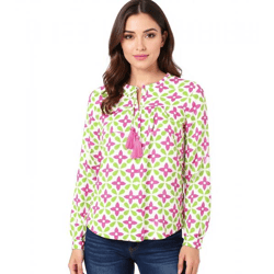ZWILLINGSHERZ Holiday Mood Damen Sommer-Bluse Tunika-Shirt mit Sternen 33256-22 Grün/Pink/Weiß