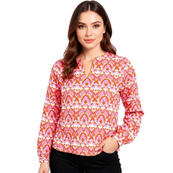 ZWILLINGSHERZ Joyful Damen Sommer-Bluse Tunika-Shirt mit Ornamenten 33236-13 Orange/Pink/Weiß