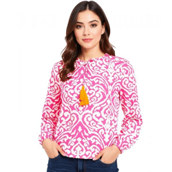 ZWILLINGSHERZ Ornamente Damen Sommer-Bluse Tunika-Shirt mit Quasten 33223-13 Orange/Weiß/Pink