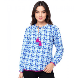ZWILLINGSHERZ Pünktchen Damen Sommer-Bluse Tunika-Shirt mit Polka Dots 33215-86 Blau/Weiß/Pink