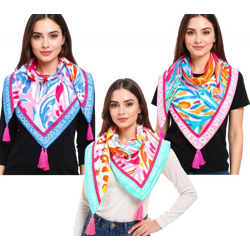 ZWILLINGSHERZ Vierecks-Tuch mit Blumen oder Korallen und Good Vibes Only Print Mode-Tuch 3016Q Pink/Türkis, Blau/Pink oder Pink/Bunt