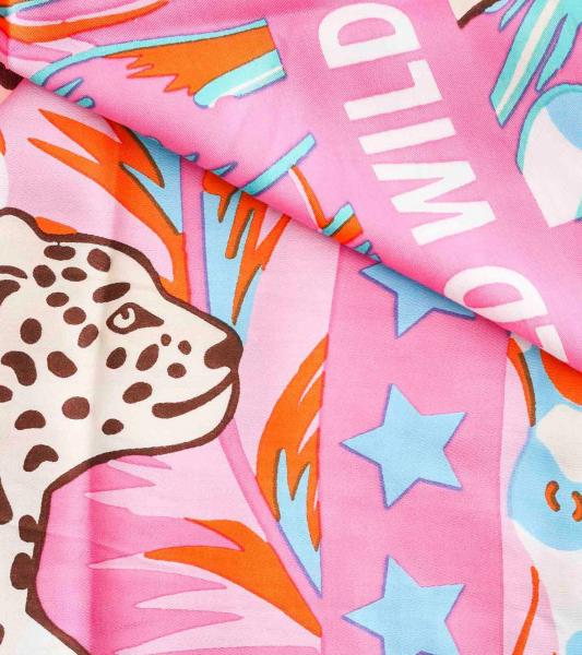 ZWILLINGSHERZ Wild Dschungel Vierecks-Tuch mit Leoparden und WILD Schriftzug Mode-Tuch 3016Q-2907-20 Pink/Braun/Bunt