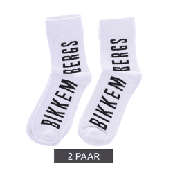 2 Paar BIKKEMBERGS Herren Freizeit-Socken mit Marken Print Baumwoll-Strümpfe BK_061 Weiß/Schwarz