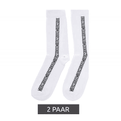2 Paar BIKKEMBERGS Herren lange Sport-Socken mit Markenschriftzug Baumwoll-Strümpfe BK016 Weiß/Schwarz