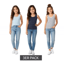3er Pack Kinder Unterhemd für Mädchen Baumwoll-Shirt Tank-Top 954821 Navy/Hellblau/Weiß