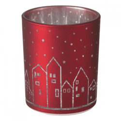 Boltze Teelichthalter „Little Town“, rot, 8 cm