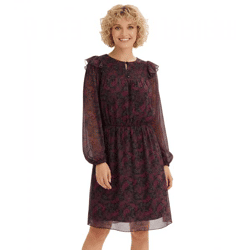 Women's Jersey Dress with Subtle Ruffle Details, Long-Sleeve Dress, Casual Dress 954404 Red/Green/Black
