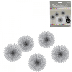 Decorative fans silver 15 cm set of 5