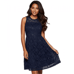 feminines Damen Abend-Kleid mit schöner Spitze und Pailletten Mini-Kleid 925997 Blau