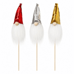 Gnome op steker Pailletten 35 cm 3 assorti