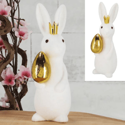 Hase mit goldenem Ei u. Krone, Samt, weiß, klein, 7x21cm