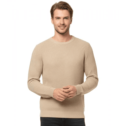 JACK & JONES JJEATLAS Herren Strick-Pullover im strukturiertem Design Knit Crew Neck Baumwoll-Sweater 12212816 Beige