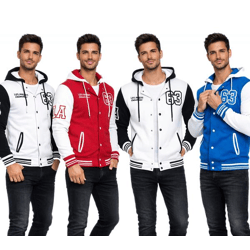 Lässige Sweat-Jacke für Herren im College-Style Kapuzen-Pullover Sweater 6876 in Rot/Weiß, Blau/Weiß oder Weiß/Schwarz