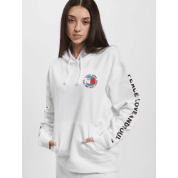 lässiger Tommy Jeans Damen Hoodie Kordelzug Rippbündchen mit Baumwolle Weiß