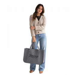 Lieblingstasche Filz-Tasche Damen stilvoller Shopper Einkaufstasche aus Filz mit Stickerei 50x35x25cm Grau 