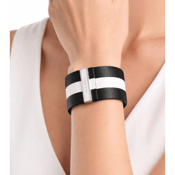 Modern Calvin Klein Women's Genuine Leather Bracelet with Wide Contrast Stripe, Size XS, 15 cm, KJ9KBB0901, Black/White