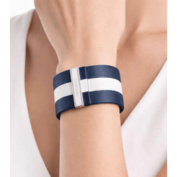 Stylish Calvin Klein Women's Genuine Leather Bracelet with Wide Contrast Stripe, Size XS, 15 cm, KJ9KWB0901, Navy/White