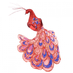 Pfau auf Clip glitzernd rot 18 cm