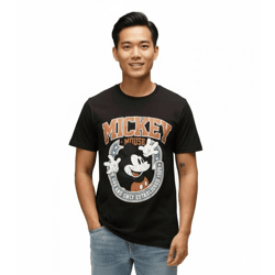 RE:COVERED X Disney Herren T-Shirt Mickey Mouse the one and only Print Baumwoll-Shirt Rundhals-Shirt RCDIF2051 Schwarz