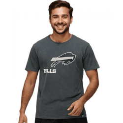 RE:COVERED X NFL Herren T-Shirt Buffalo Bills Logo-Schriftzug Baumwoll-Shirt Rundhals-Shirt RCNFL1317B Grau