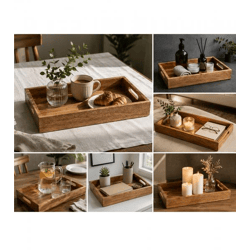 Schönes Tablett mit Griffen aus Mangoholz Holz-Brett Frühstückstablett 34x16x3,5 cm 126840 Braun
