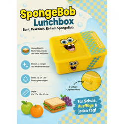 SpongeBob Schwammkopf Brotdose mit buntem SpongeBob-Motiv Brot-Aufbewahrungsbox ca. 1,4 Liter Gelb