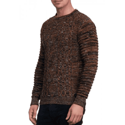 Stilvoller Herren Biker Rundhals-Pullover Grobstrick-Sweater 13357 Camel