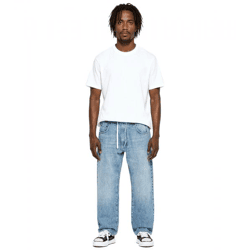 stylische Herren Jeans im Jogger-Stil Denim-Hose Baggy Leg mit Bindeband BR-1200-1700 Hell-Blau
