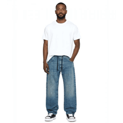 stylische Herren Jeans im Jogger-Stil Denim-Hose Baggy Leg mit Bindeband BR-12000-201 Dunkel-Blau