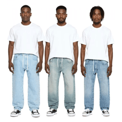 stylische Herren Jeans im Jogger-Stil Denim-Hose Baggy Leg mit Bindeband BR-12000 Blau in verschiedenen Ausfertigungen Pacific Blue, 90s Bl