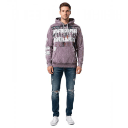 Stylish Men's Hooded Sweatshirt: Vintage-Washed Hoodie with Grunge Print, Sweatshirt 19124, Charcoal Gray