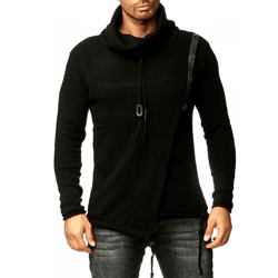Stylischer Herren Strick-Pullover mit Schalkragen und Reißverschlussdetail Sweater Oversized Look 13336 Schwarz