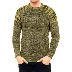 Urbaner Herren Feinstrick-Pullover Rundhals-Sweater Biker Knitwear Streetwear 6240 Gelb