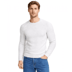 Urbaner Herren Feinstrick-Pullover Rundhals-Sweater Biker Knitwear Streetwear 6240 Weiß