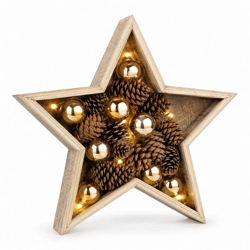 Weihnachtsstern aus Holz mit LED-Beleuchtung, batteriebetrieben, 28 cm