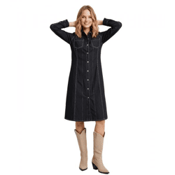 zeitloses Damen Denim-Kleid mit Kent-Kragen nachhaltiges Hemdblusen-Kleid Jeans-Kleid 949047 Dunkelblau