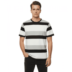 11 PROJECT Frankie Herren Baumwoll-Shirt T-Shirt Colour-Blocking Sommer-Shirt 21301046ME 194008 Schwarz/Weiß/Grau