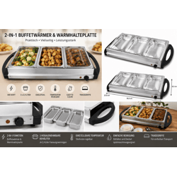 2-in-1 Buffetwärmer & Warmhalteplatte aus Edelstahl – 300 W