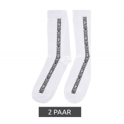2 Paar BIKKEMBERGS Herren lange Sport-Socken mit Markenschriftzug Baumwoll-Strümpfe BK016 Weiß/Schwarz