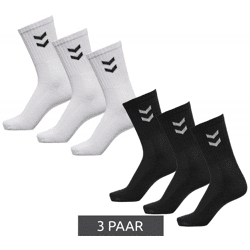 3 Paar Damen & Kinder hummel Basic Crew-Socken mit Kontrastwinkel Baumwoll-Strümpfe Sport-Socken 022030 Schwarz oder Weiß